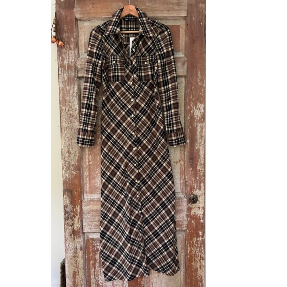 Zara Cotton Plaid Maxi Shirt Dress Small